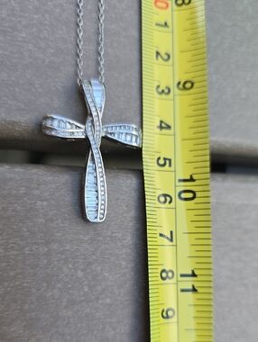 Sterling Silver Cross Pendant Necklace with Clear Stones - White